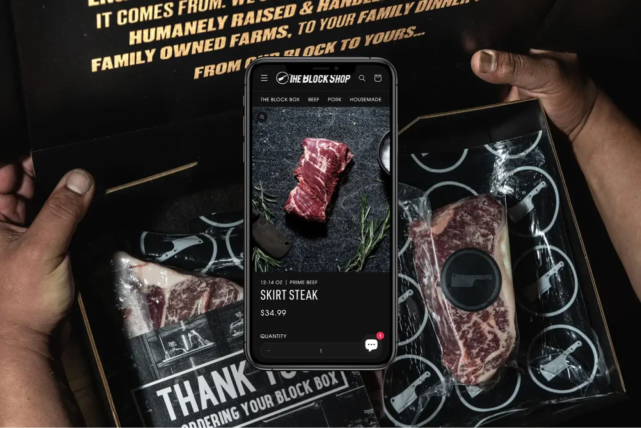 Product detail page with Block Box packaging