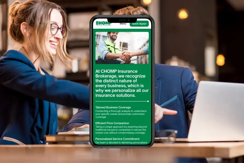 Mobile view of the Chomp homepage showing service descriptions