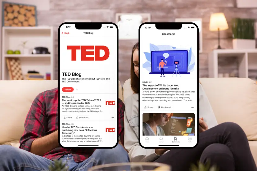 TED Blog feed page and saved bookmarks screen