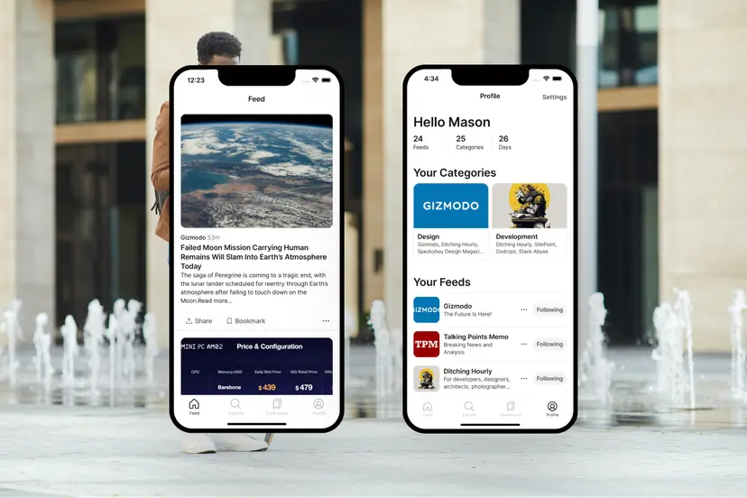 Article feed view and user profile with subscriptions