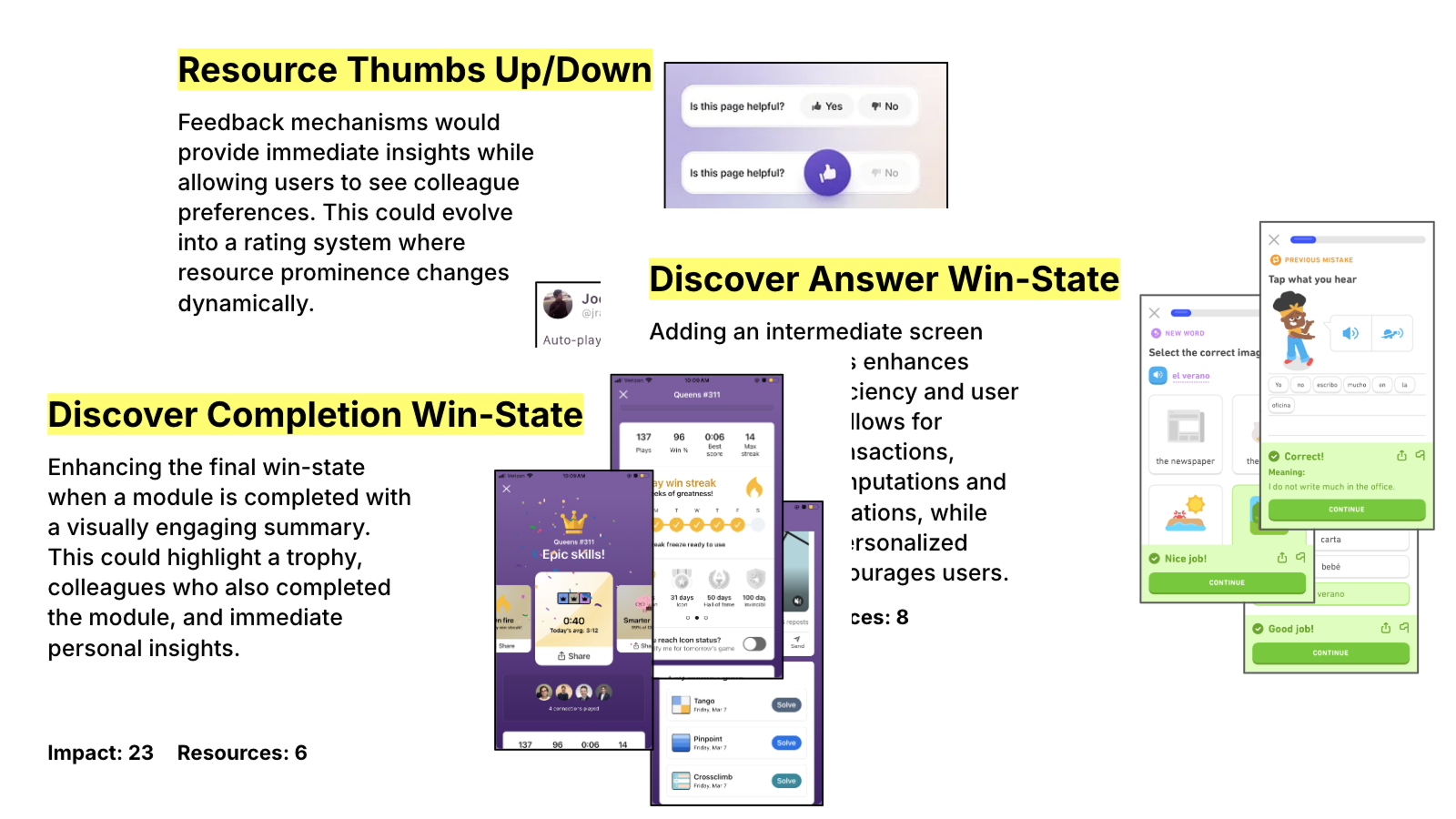 Feature list spreadsheet with impact-resources prioritization matrix