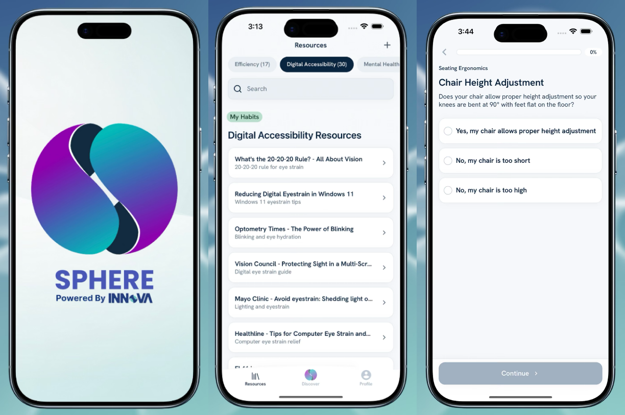 App screens showing splash screen, resources list, and question interface