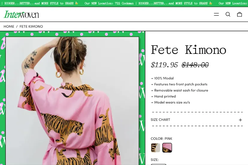 Product detail page with green branded frame around product image