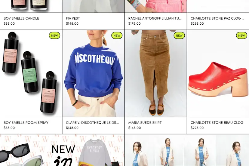Product grid showing inventory organization with new item badges