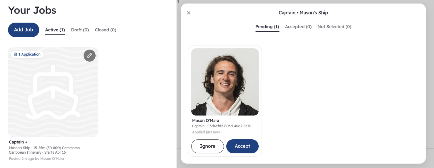 Employer viewing applicants — list with ranking