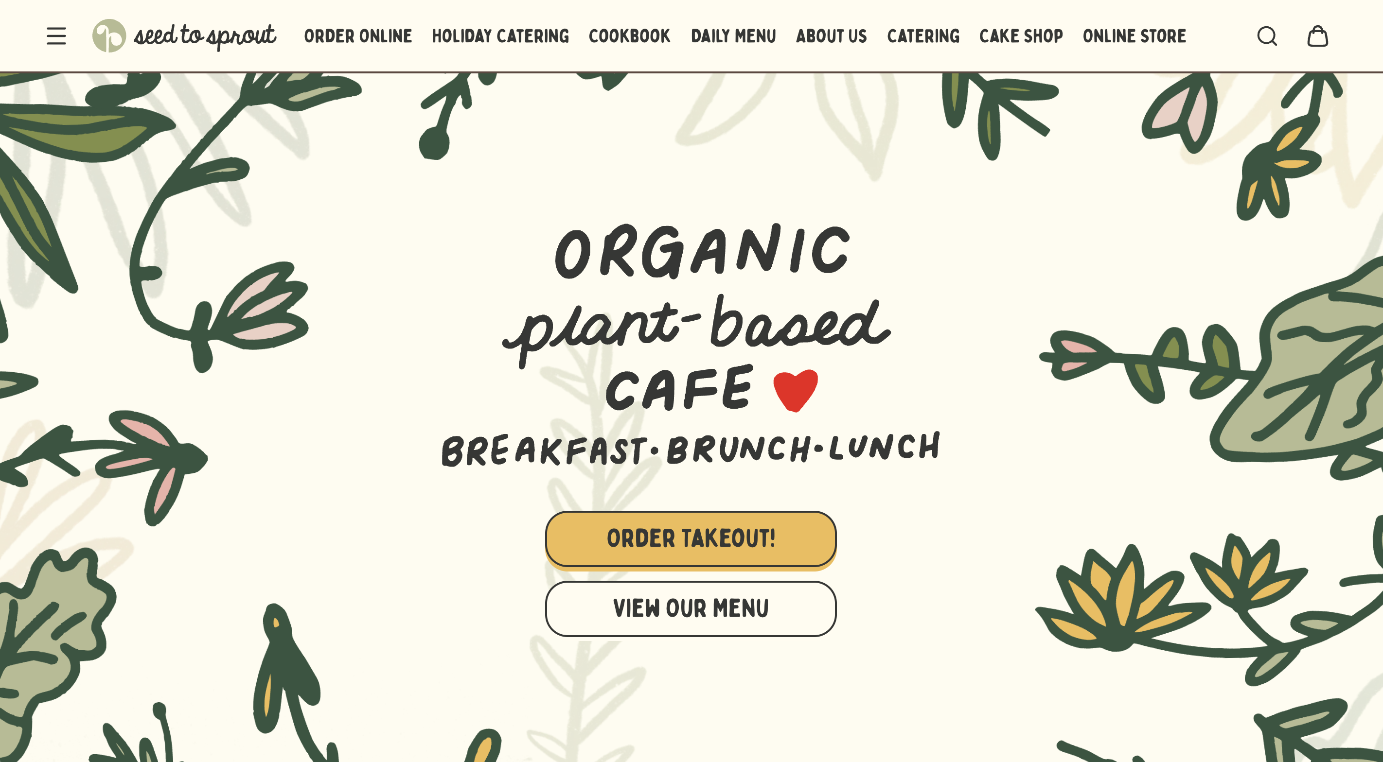 Homepage with hand-drawn flowers and brand design